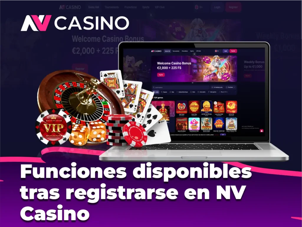 Funciones disponibles tras registrarse en NV Casino